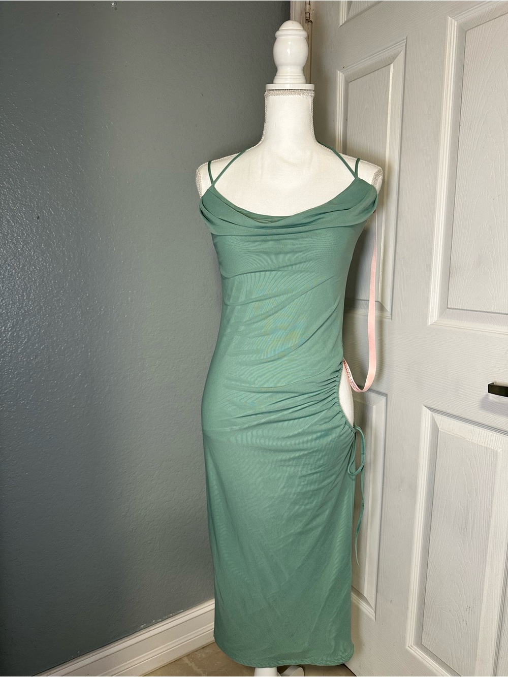 Oh Polly Sage Green Cowl Midi Dress